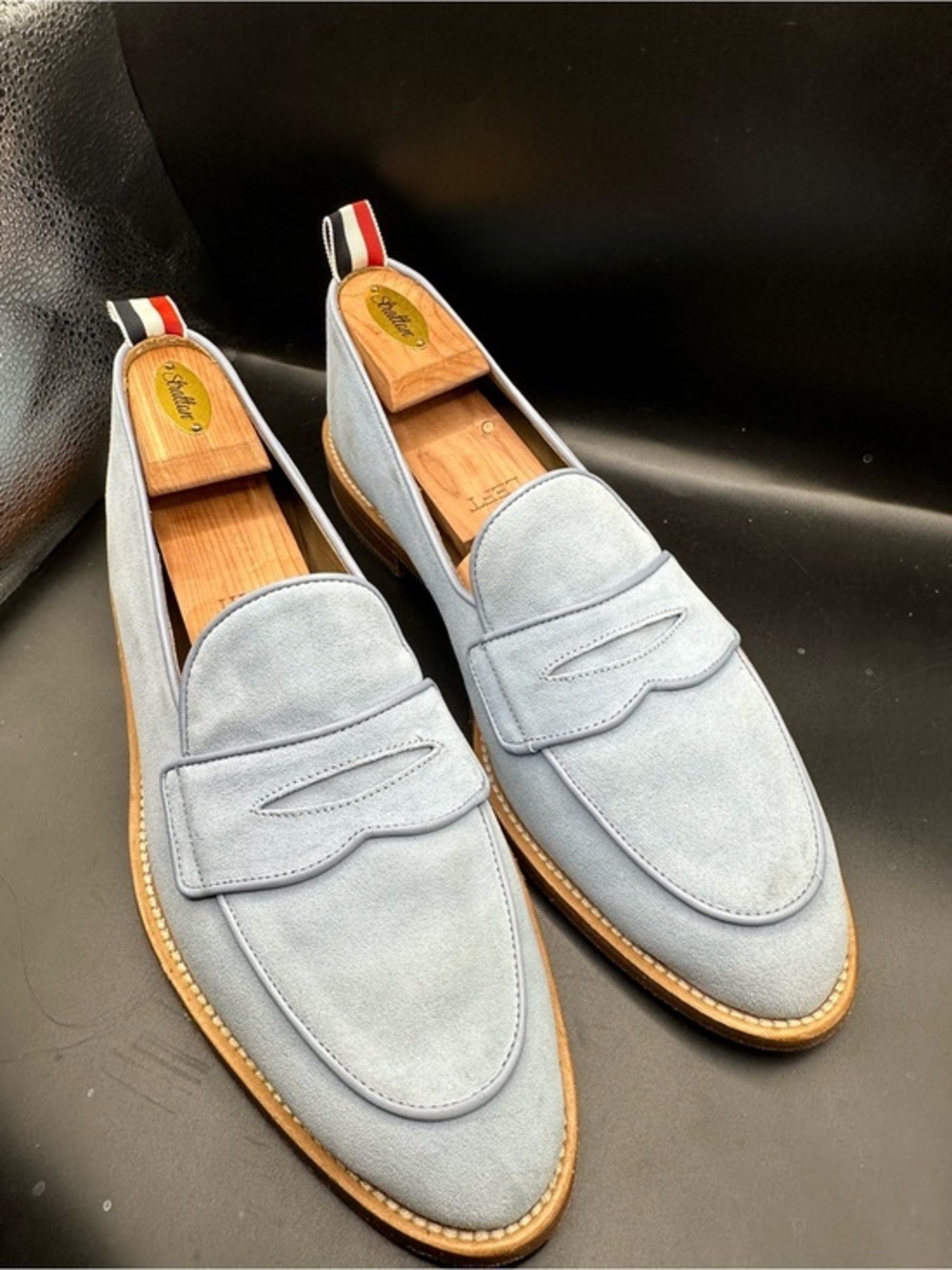 Thom Browne Light Blue Suede Penny Loafers US11
